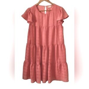 Altar’d State lt terracotta tiered fluttr slv lnd rd nk drss SZ M Cottagecore